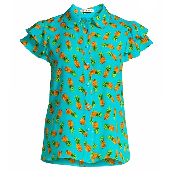 NWT Alice + Olivia Ziggy Pineapple Ruffled Blouse - Picture 2 of 6